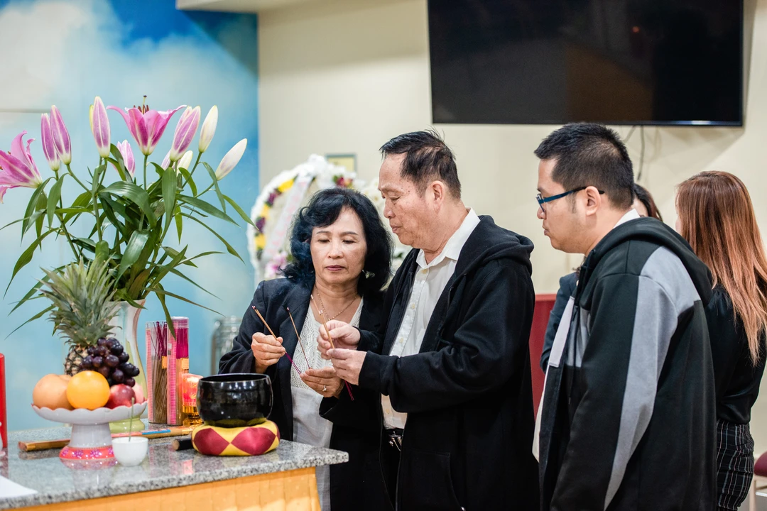 Buddhist monks and nun during funeral ceremony in Sydney